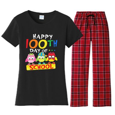 Happy 100th Day Of School Owl 100 Days Teacher Women's Flannel Pajama Set