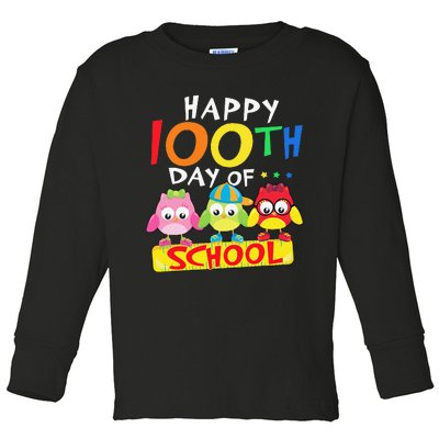 Happy 100th Day Of School Owl 100 Days Teacher Toddler Long Sleeve Shirt