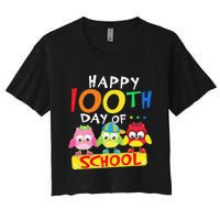 Happy 100th Day Of School Owl 100 Days Teacher Women's Crop Top Tee