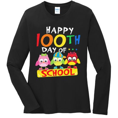 Happy 100th Day Of School Owl 100 Days Teacher Ladies Long Sleeve Shirt