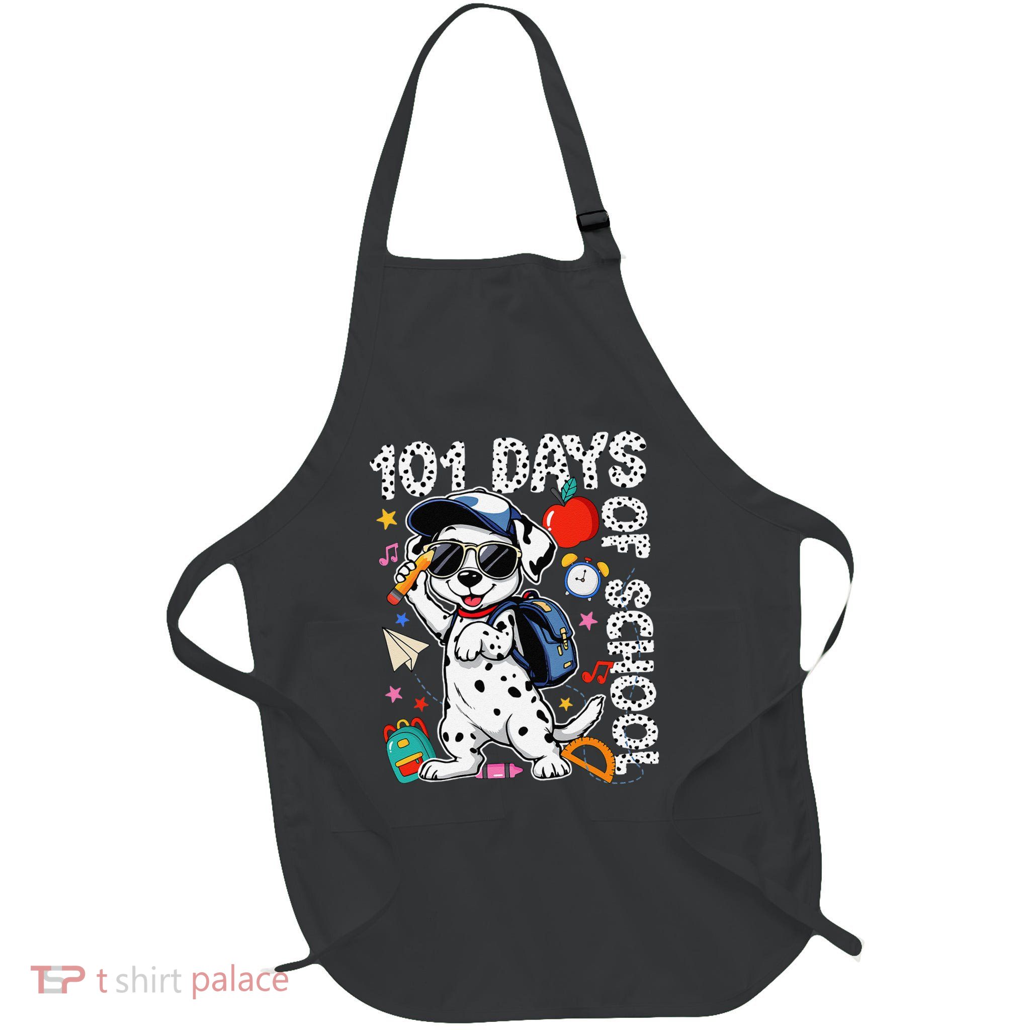 Happy 101 Days Of School Funny Cute Dog Student Teacher Gift Full-Length Apron With Pockets