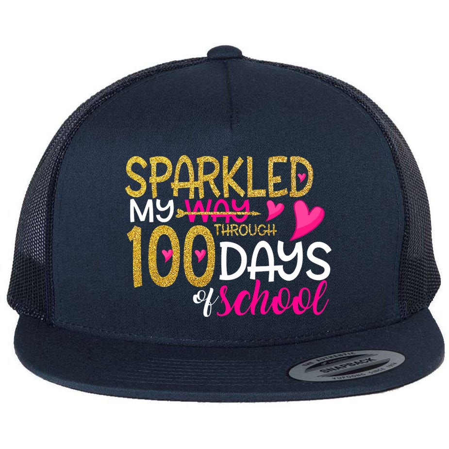 Happy 100th Day Sparkled My Way Through 100 Days Of School Flat Bill Trucker Hat