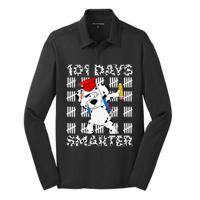 Happy 101 Days School Cute Dog 100 Days Smarter Teacher Silk Touch Performance Long Sleeve Polo