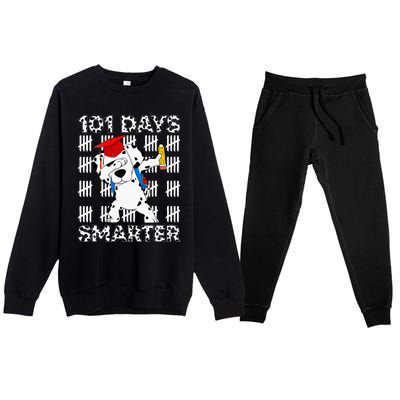 Happy 101 Days School Cute Dog 100 Days Smarter Teacher Premium Crewneck Sweatsuit Set