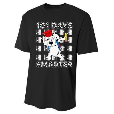 Happy 101 Days School Cute Dog 100 Days Smarter Teacher Performance Sprint T-Shirt