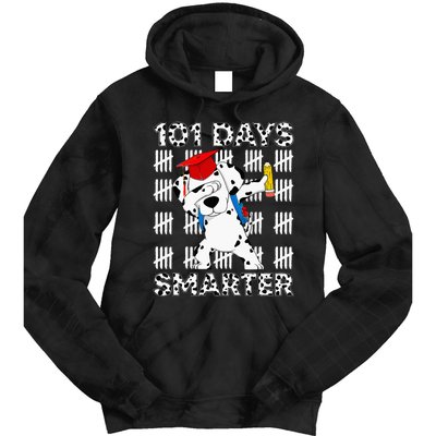 Happy 101 Days School Cute Dog 100 Days Smarter Teacher Tie Dye Hoodie