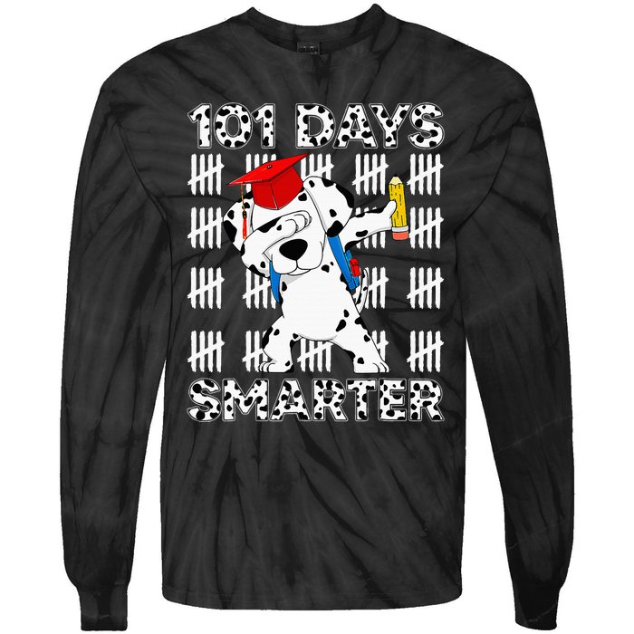 Happy 101 Days School Cute Dog 100 Days Smarter Teacher Tie-Dye Long Sleeve Shirt