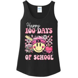 Happy 100 Days Of School Teacher Retro Groovy 100th Day Ladies Essential Tank