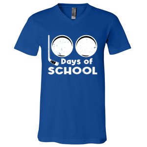 Happy 100 Days Of School Hockey For Teacher And Gift V-Neck T-Shirt