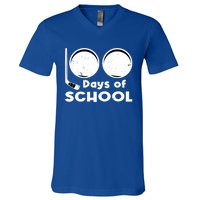 Happy 100 Days Of School Hockey For Teacher And Gift V-Neck T-Shirt