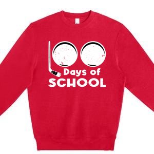 Happy 100 Days Of School Hockey For Teacher And Gift Premium Crewneck Sweatshirt