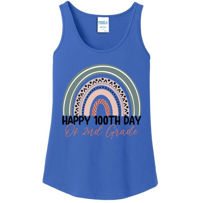 Happy 100 Days Of School 100Th Day Of Second Grade Rainbow Gift Ladies Essential Tank