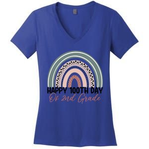 Happy 100 Days Of School 100Th Day Of Second Grade Rainbow Gift Women's V-Neck T-Shirt