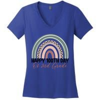 Happy 100 Days Of School 100Th Day Of Second Grade Rainbow Gift Women's V-Neck T-Shirt