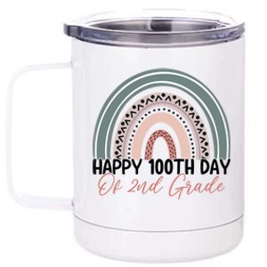 Happy 100 Days Of School 100Th Day Of Second Grade Rainbow Gift 12 oz Stainless Steel Tumbler Cup