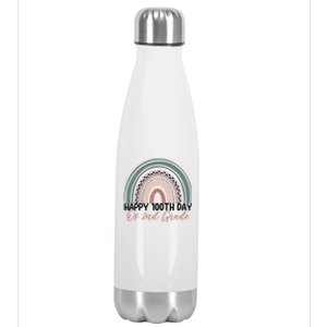 Happy 100 Days Of School 100Th Day Of Second Grade Rainbow Gift Stainless Steel Insulated Water Bottle