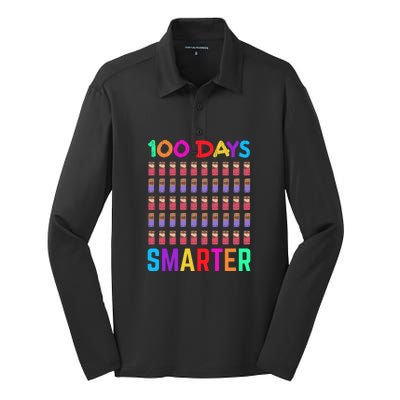 Happy 100th Day Of School 100 Days Smarter Teacher Student Silk Touch Performance Long Sleeve Polo