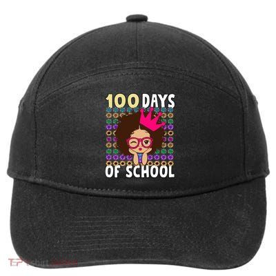 Happy 100 Days Of School Girls Black African Melanin Gift 7-Panel Snapback Hat