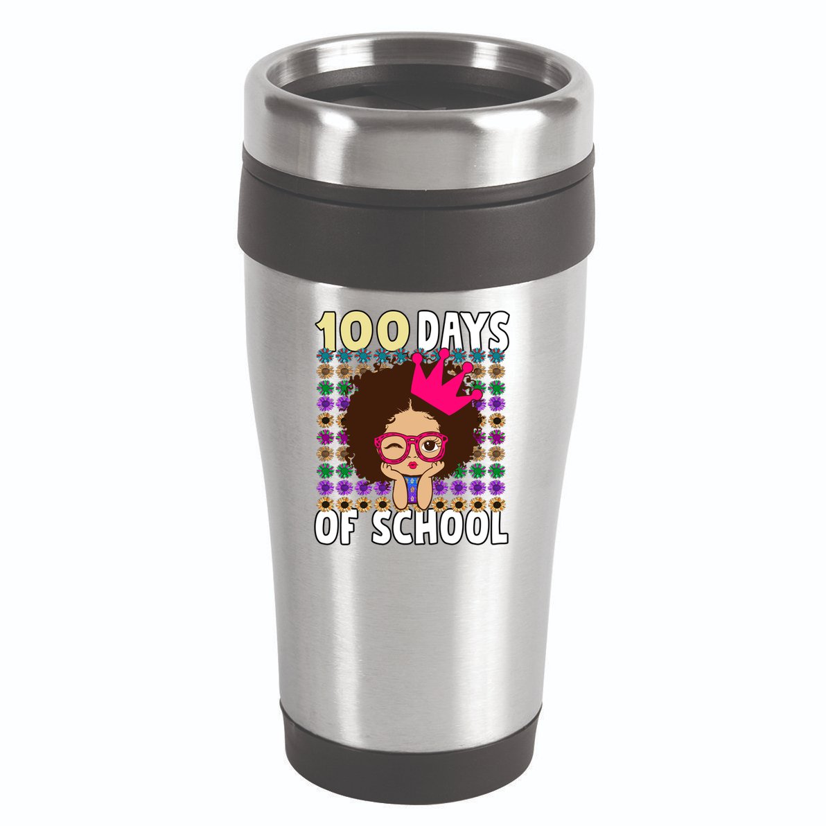 Happy 100 Days Of School Girls Black African Melanin Gift 16oz Travel Tumbler