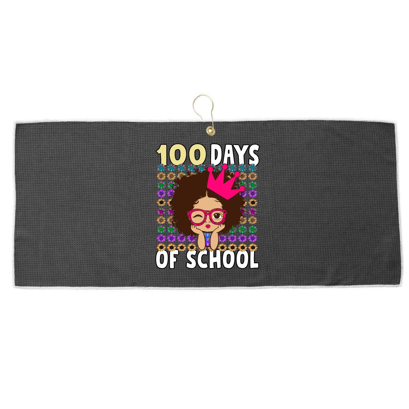 Happy 100 Days Of School Girls Black African Melanin Gift Large Microfiber Waffle Golf Towel