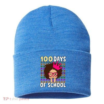 Happy 100 Days Of School Girls Black African Melanin Gift Sustainable Knit Beanie