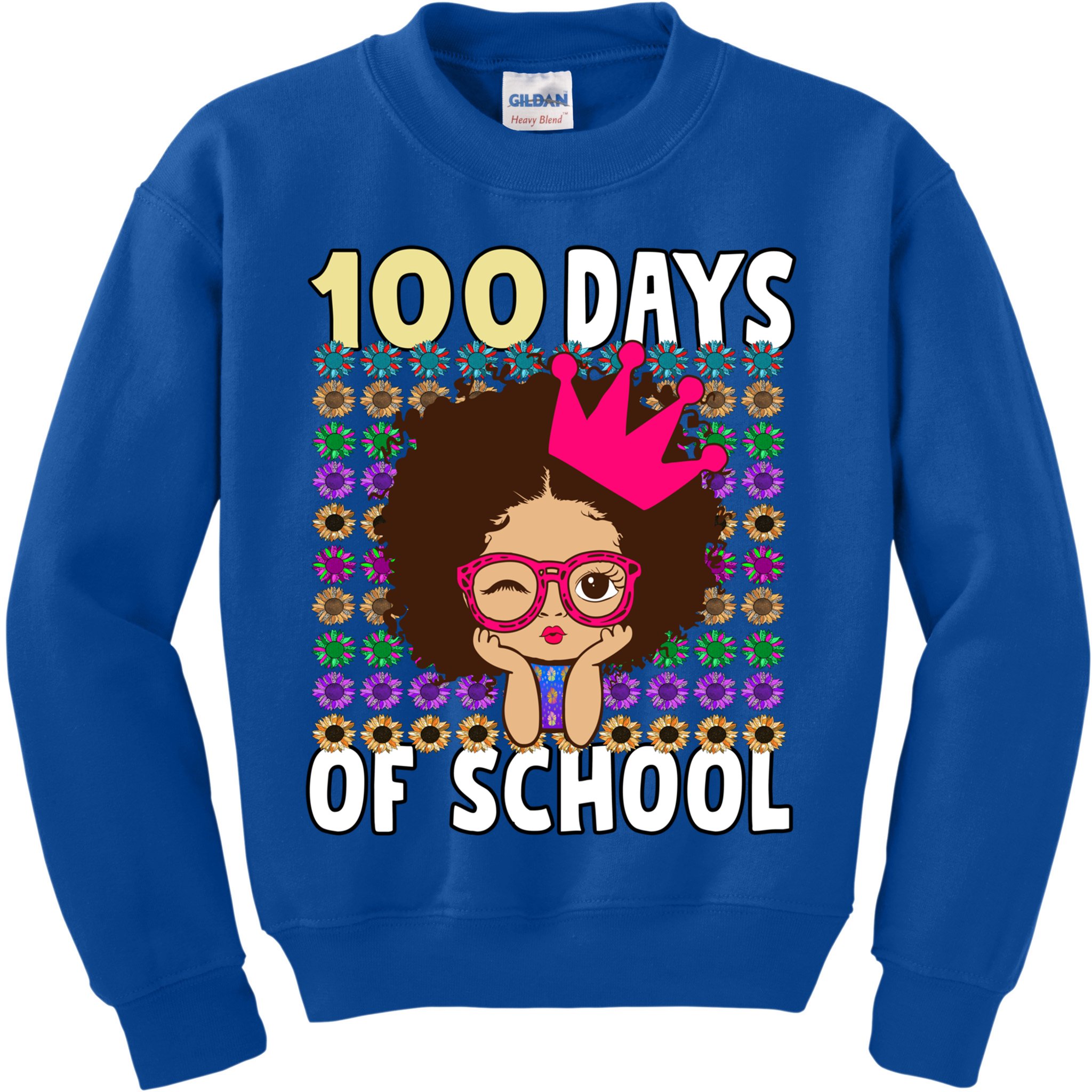 Happy 100 Days Of School Girls Black African Melanin Gift Kids Sweatshirt