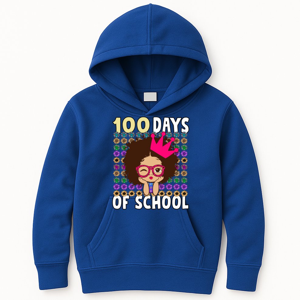Happy 100 Days Of School Girls Black African Melanin Gift Kids Hoodie