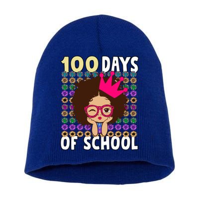 Happy 100 Days Of School Girls Black African Melanin Gift Short Acrylic Beanie