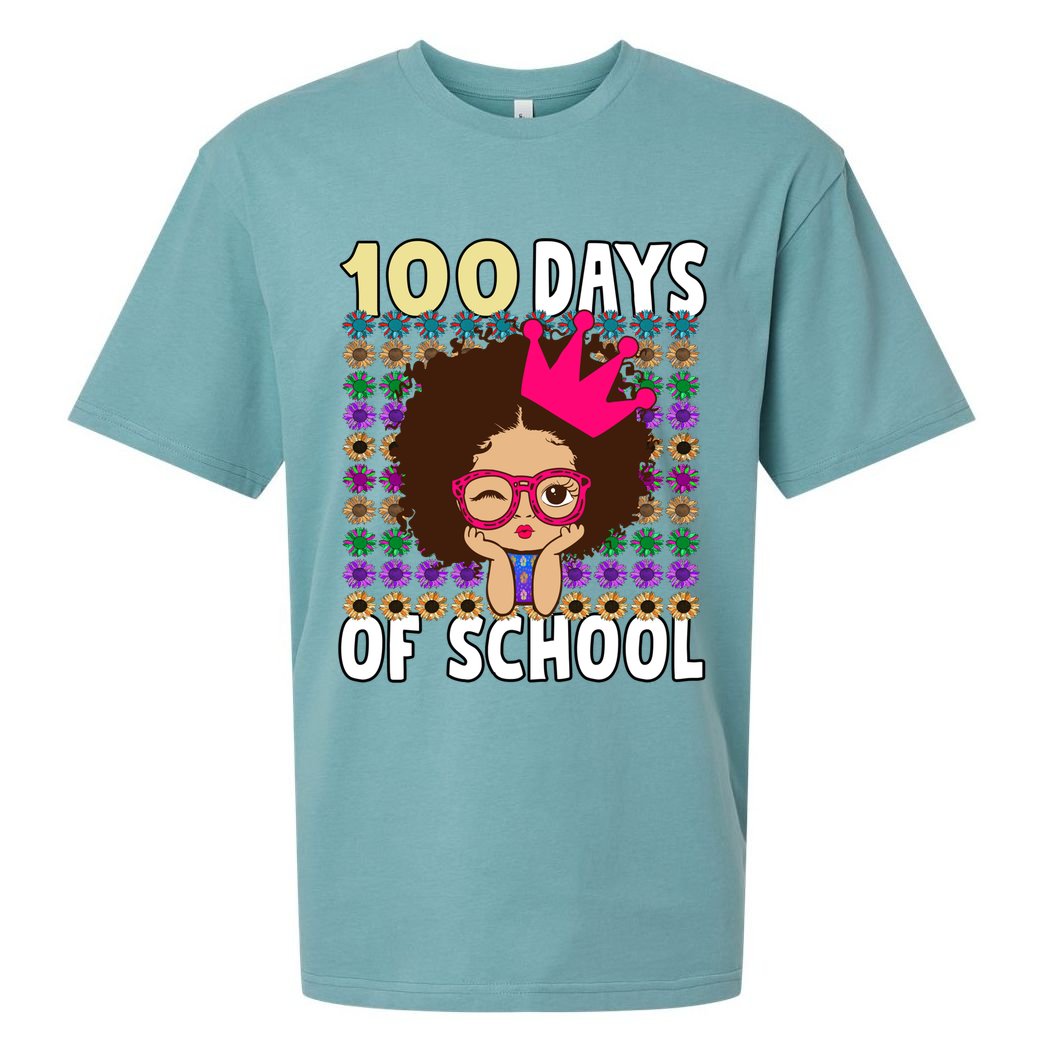 Happy 100 Days Of School Girls Black African Melanin Gift Sueded Cloud Jersey T-Shirt
