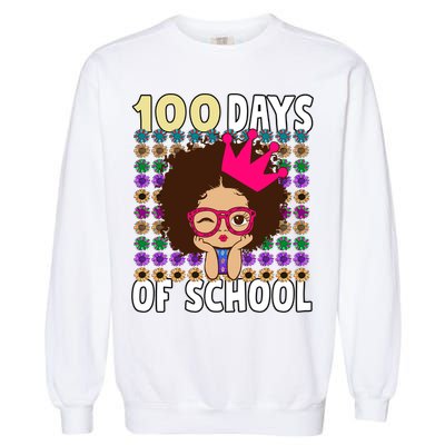 Happy 100 Days Of School Girls Black African Melanin Gift Garment-Dyed Sweatshirt