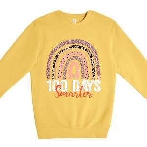 Happy 100th Day Of School Rainbow Leopard 100 Days Smarter Gift Premium Crewneck Sweatshirt