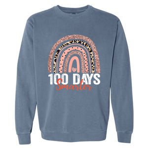 Happy 100th Day Of School Rainbow Leopard 100 Days Smarter Gift Garment-Dyed Sweatshirt