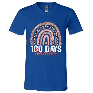 Happy 100th Day Of School Rainbow Leopard 100 Days Smarter Gift V-Neck T-Shirt