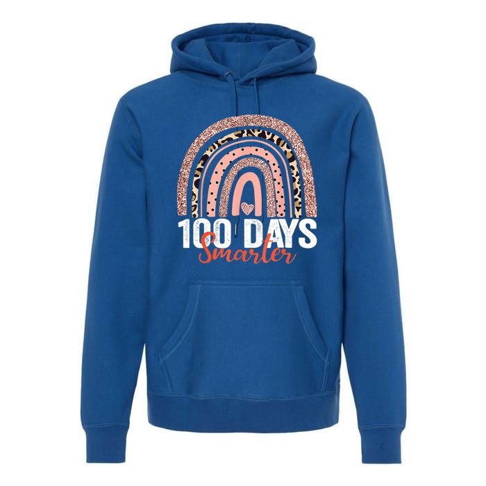 Happy 100th Day Of School Rainbow Leopard 100 Days Smarter Gift Premium Hoodie