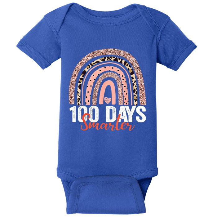 Happy 100th Day Of School Rainbow Leopard 100 Days Smarter Gift Baby Bodysuit