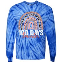 Happy 100th Day Of School Rainbow Leopard 100 Days Smarter Gift Tie-Dye Long Sleeve Shirt