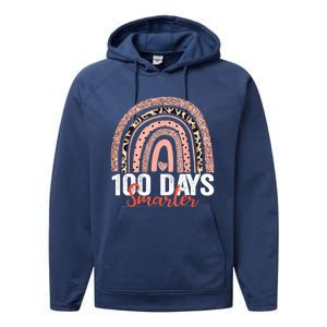 Happy 100th Day Of School Rainbow Leopard 100 Days Smarter Gift Performance Fleece Hoodie