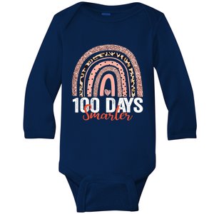 Happy 100th Day Of School Rainbow Leopard 100 Days Smarter Gift Baby Long Sleeve Bodysuit