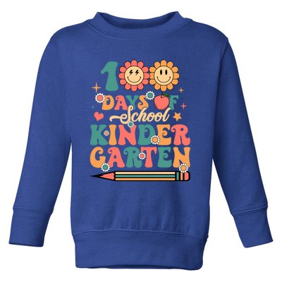 Happy 100th Day Of School Retro Groovy 100 Days Kindergarten Gift Toddler Sweatshirt