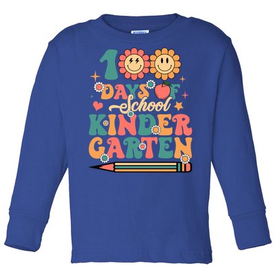 Happy 100th Day Of School Retro Groovy 100 Days Kindergarten Gift Toddler Long Sleeve Shirt