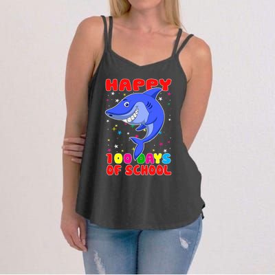 Happy 100 Days Of School Funny Shark Teachers Child Women's Strappy Tank