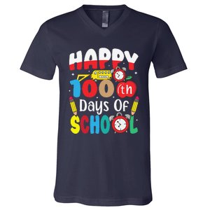 Happy 100th Day Of School Tie Dye Rainbow 100 Days Smarter V-Neck T-Shirt