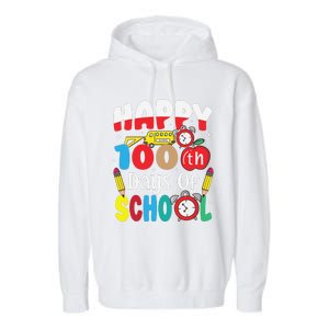 Happy 100th Day Of School Tie Dye Rainbow 100 Days Smarter Garment-Dyed Fleece Hoodie