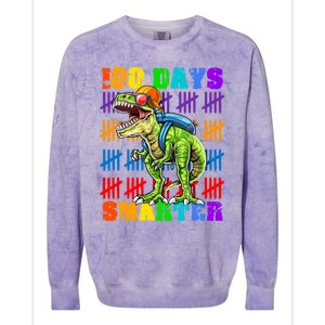 Happy 100th Day Of School Meaningful Gift Dino Trex 100 Days Smarter Great Gift Colorblast Crewneck Sweatshirt