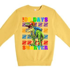 Happy 100th Day Of School Meaningful Gift Dino Trex 100 Days Smarter Great Gift Premium Crewneck Sweatshirt