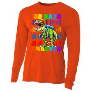 Happy 100th Day Of School Meaningful Gift Dino Trex 100 Days Smarter Great Gift Cooling Performance Long Sleeve Crew