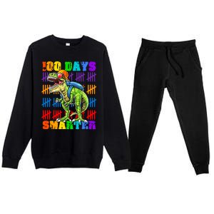 Happy 100th Day Of School Meaningful Gift Dino Trex 100 Days Smarter Great Gift Premium Crewneck Sweatsuit Set