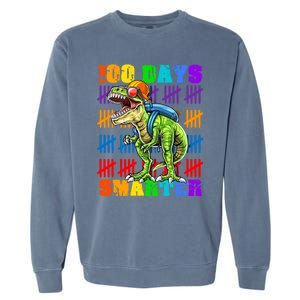 Happy 100th Day Of School Meaningful Gift Dino Trex 100 Days Smarter Great Gift Garment-Dyed Sweatshirt