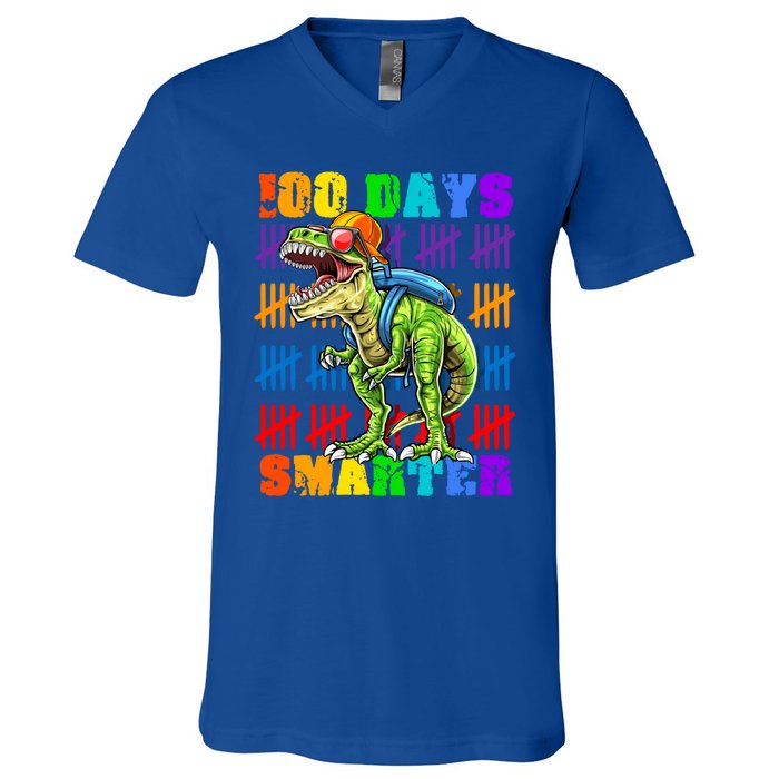 Happy 100th Day Of School Meaningful Gift Dino Trex 100 Days Smarter Great Gift V-Neck T-Shirt