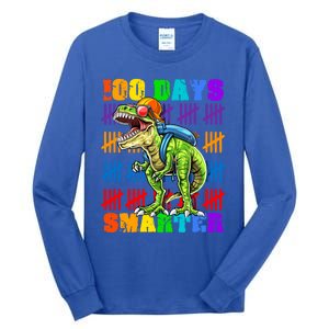 Happy 100th Day Of School Meaningful Gift Dino Trex 100 Days Smarter Great Gift Tall Long Sleeve T-Shirt